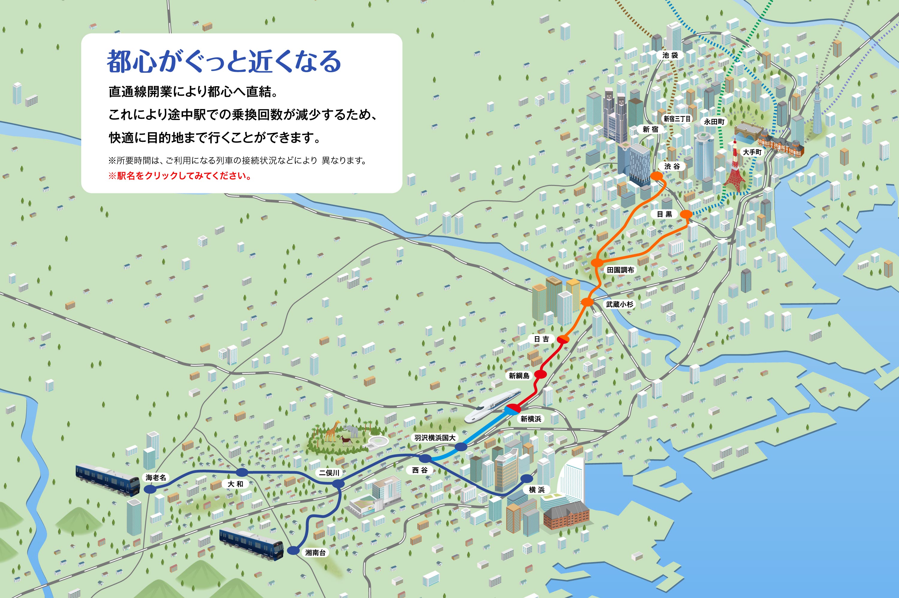 都心がぐっと近くなる イラスト路線図